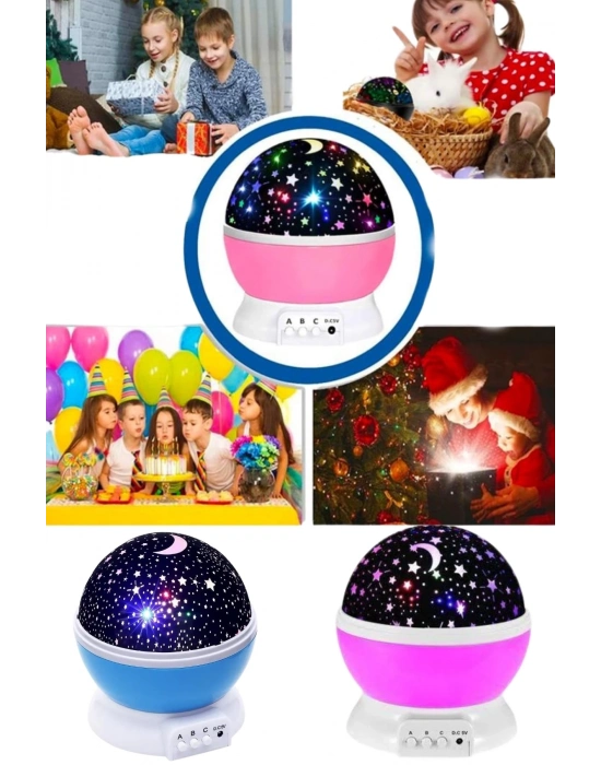 ® Renkli Yıldızlı Gökyüzü Projeksiyon Gece Lambası Pilli ve USB Kablolu