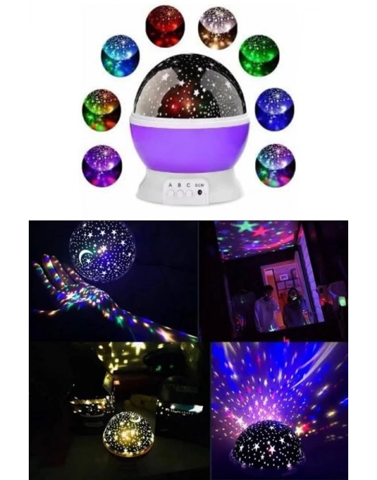 ® Renkli Yıldızlı Gökyüzü Projeksiyon Gece Lambası Pilli ve USB Kablolu