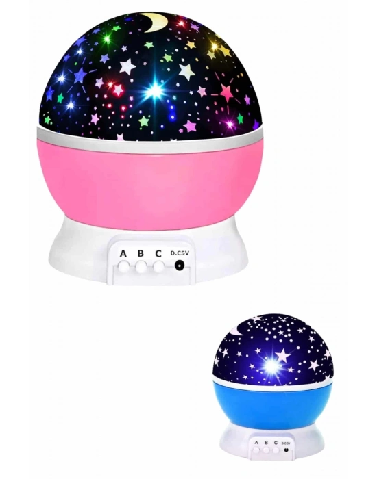 ® Renkli Yıldızlı Gökyüzü Projeksiyon Gece Lambası Pilli ve USB Kablolu