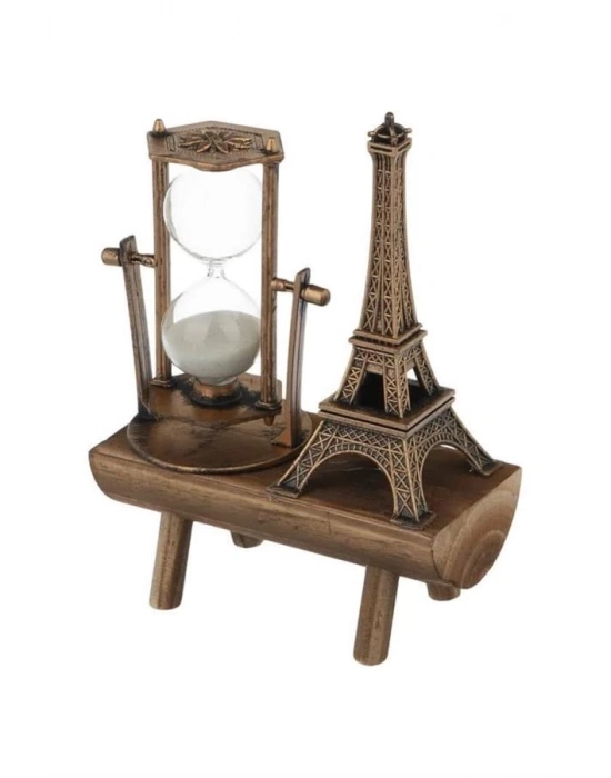 ® Retro Eyfel Kulesi Ve Kum Saati Dekoratif Ahşap Görünümlü Masa Biblosu