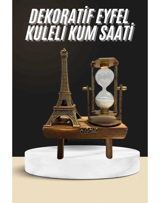 ® Retro Eyfel Kulesi Ve Kum Saati Dekoratif Ahşap Görünümlü Masa Biblosu