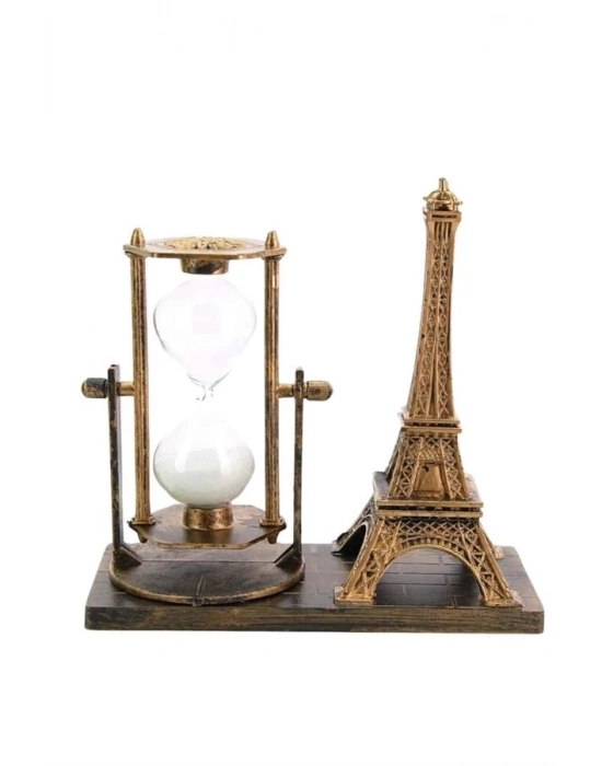 ® Retro Eyfel Kulesi Ve Kum Saati Dekoratif Ahşap Görünümlü Masa Biblosu