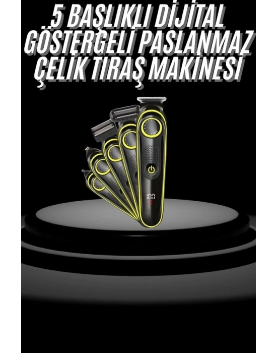 ® Saç Sakal Şekillendirici Tıraş Makinesi 5 Başlıklı Paslanmaz Çelik Bıçaklı Unısex