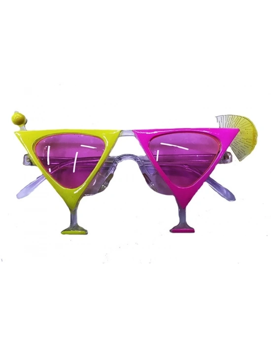 Sarı Pembe Renk Martini Parti Gözlüğü