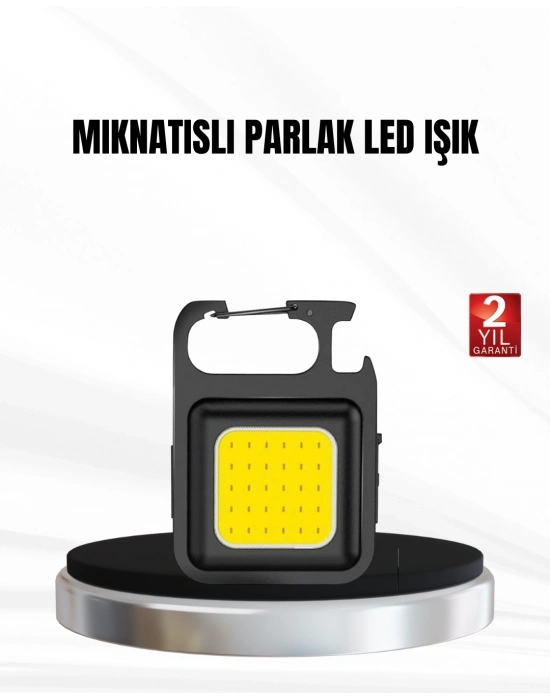 ® Şarjlı COB LED Anahtarlık Fener – 4 Modlu, Manyetik ve Katlanabilir Standlı
