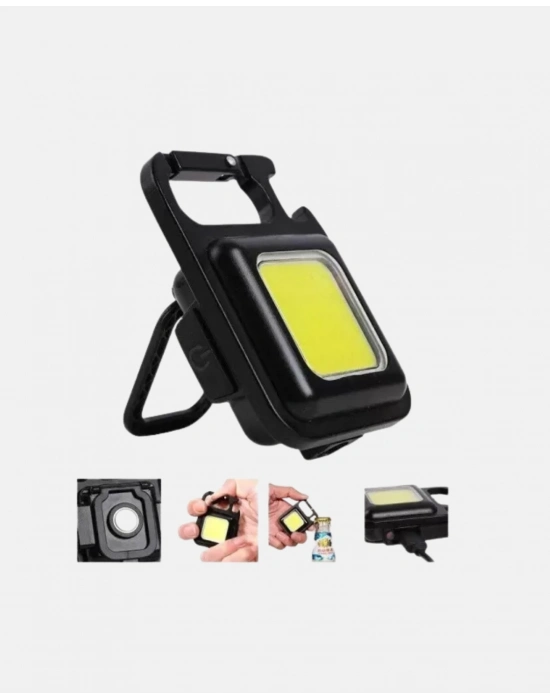 ® Şarjlı COB LED Anahtarlık Fener – 4 Modlu, Manyetik ve Katlanabilir Standlı