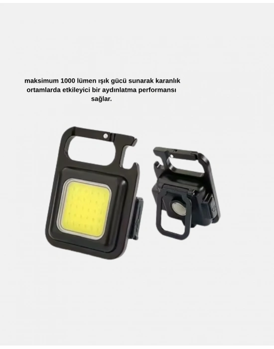 ® Şarjlı COB LED Anahtarlık Fener – 4 Modlu, Manyetik ve Katlanabilir Standlı