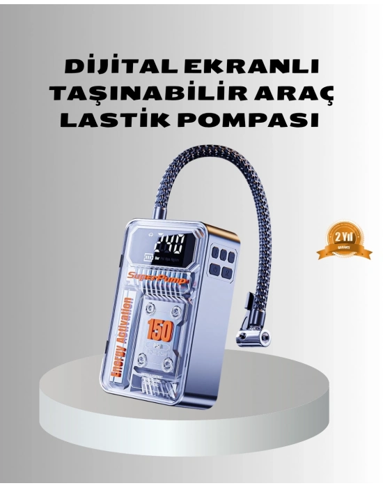 ® Şarjlı Kablosuz Hava Pompası – 150 PSI Basınç, LED Ekran ve 6000mAh Batarya