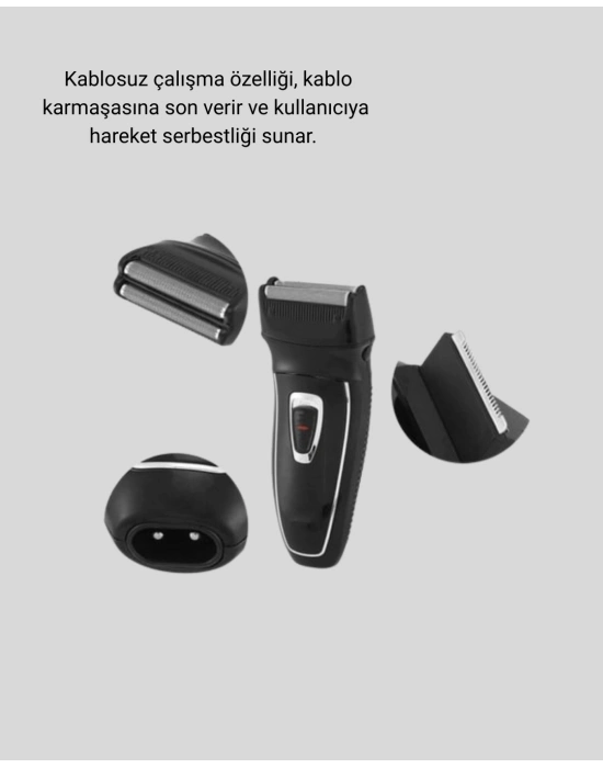 ® Şarjlı Kablosuz Tıraş Makinesi Çift Başlık Kuru Tıraş Ergonomik Taşınabilir