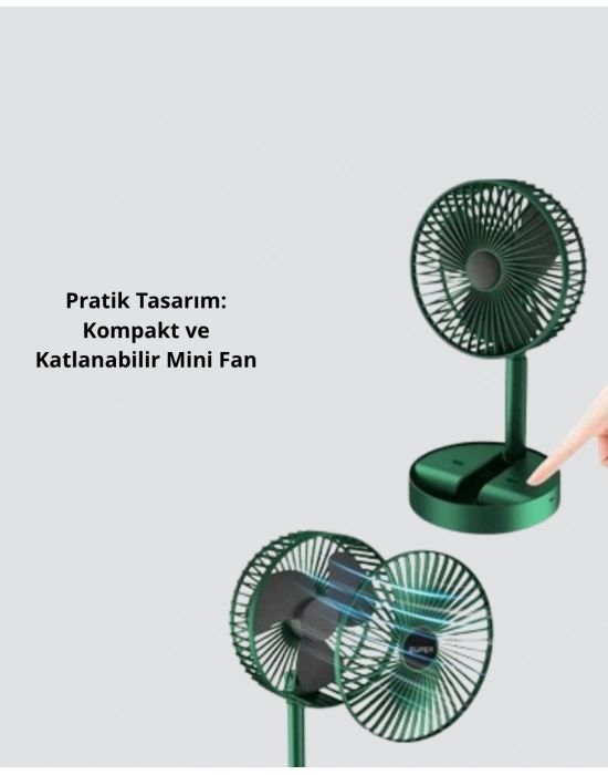 ® Şarjlı Katlanabilir Mini Fan – 3 Kademe Hız Ayarı, Taşınabilir Tasarım