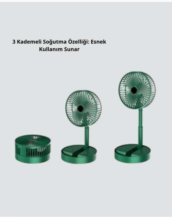 ® Şarjlı Katlanabilir Mini Fan – 3 Kademe Hız Ayarı, Taşınabilir Tasarım