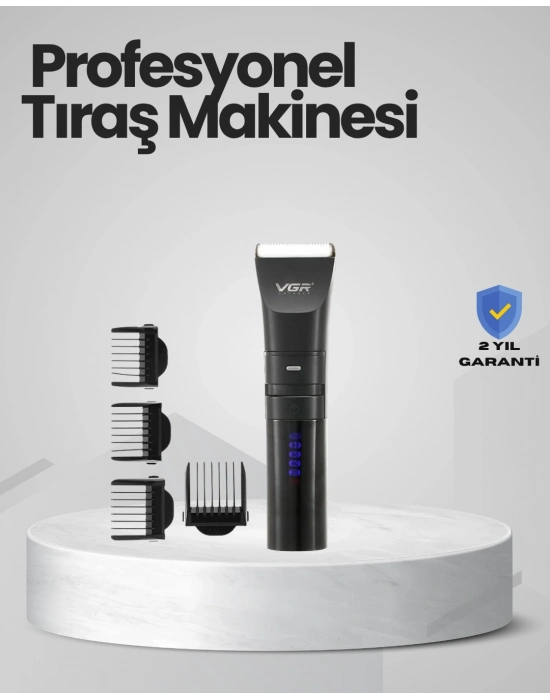 ® Şarjlı Tıraş Makinesi –Dijital Ekranlı, Hızlı Şarjlı, Profesyonel Kesim Seti