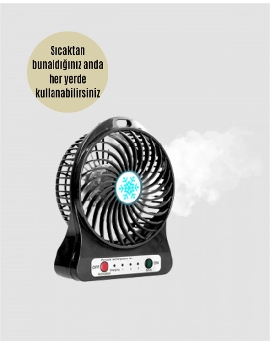 ® Şarjlı USB Fan – Masaüstü Mini Vantilatör, Taşınabilir, Işıklı, 3 Kademeli, Sessiz