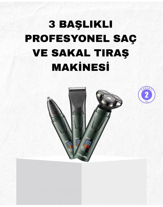 ® Şarjlı ve Kablosuz 3 Başlıklı Profesyonel Bakım Seti – Saç, Sakal, Burun ve Kulak Düzeltici