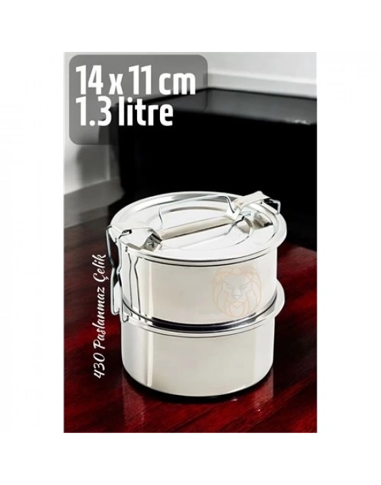 ® Sefer Tası Yemek Kabı Paslanmaz Çelik 2 Katlı 14 cm 1.3 LİTRE