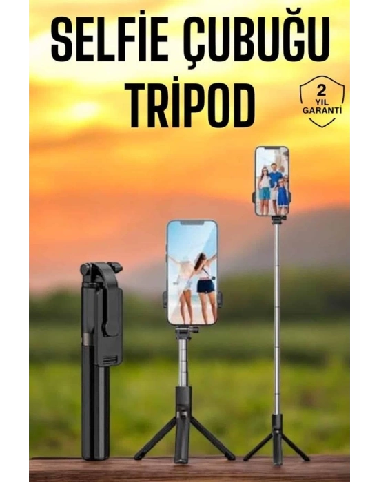 ® Selfie Çubuğu Tripod Kumandalı Telefon Tutucu Siyah