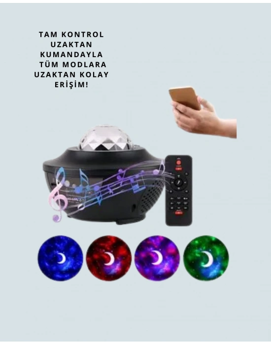 ® Sesle Etkileşimli Yıldız Projektörlü Gece Lambası – Bluetooth Hoparlörlü, USB Girişli, Dönen Okyanus
