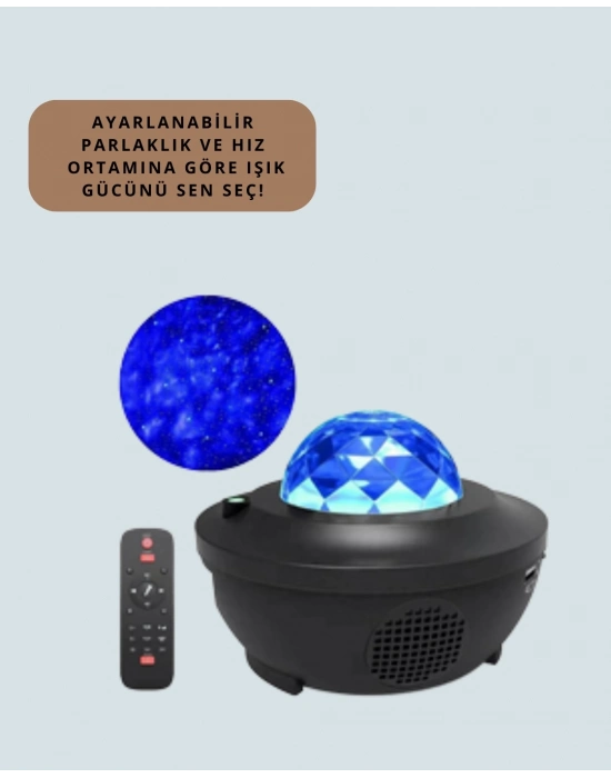 ® Sesle Etkileşimli Yıldız Projektörlü Gece Lambası – Bluetooth Hoparlörlü, USB Girişli, Dönen Okyanus