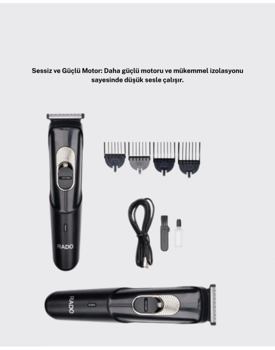 ® Sessiz Motorlu, Kablosuz Kullanımlı Şarjlı Saç ve Sakal Kesme Makinesi – Taraklı Set