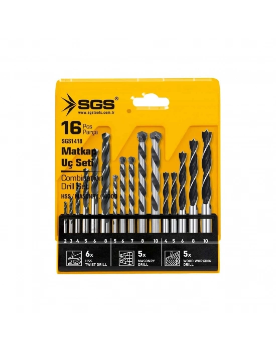 ® Sgs 1418 Ahşap Metal Beton Matkap Ucu Seti 16 Parça