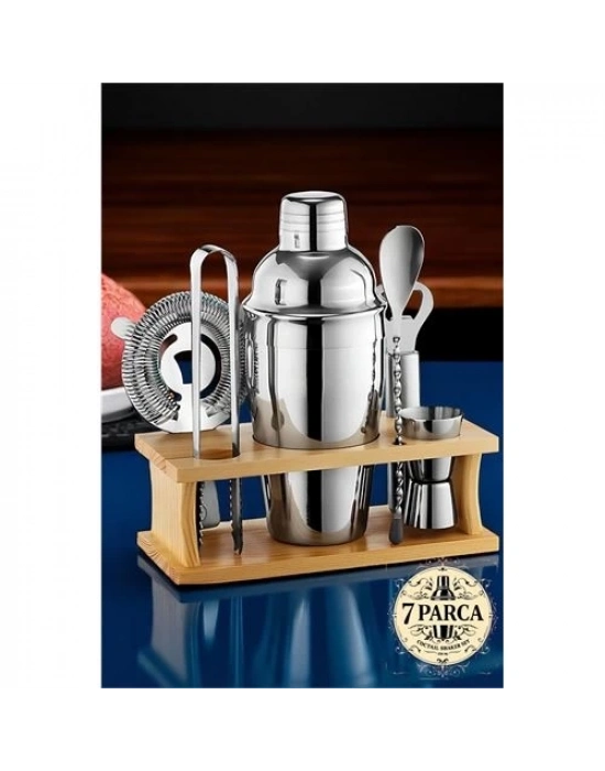 ® Shaker Kokteyl Set - 7 Parça 550 ML Shaker Coctail Set  Bambu Standlı