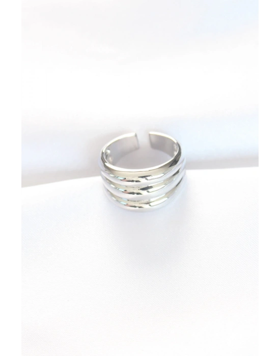 ® Silver Renk Ayarlanabilir Çizgili Bombe Yüzük