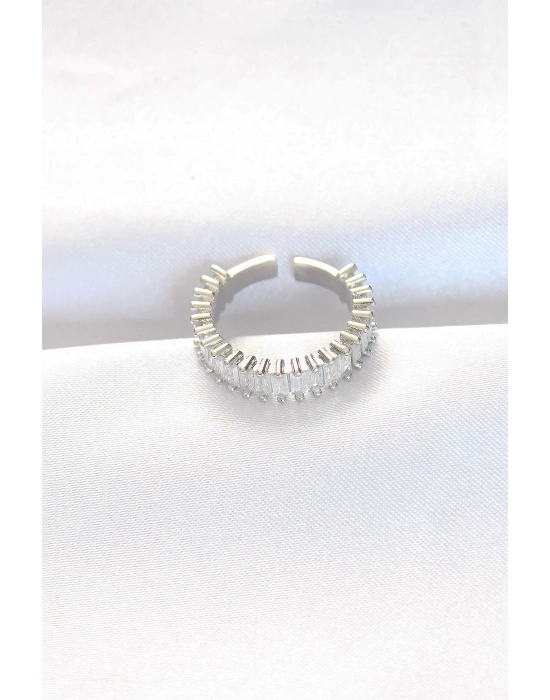 ® Sıralı Baget Taşlı Silver Renk Ayarlanabilir Yüzük