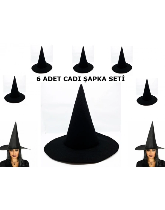 Siyah Cadı Şapkası Keçe Yetişkin Boy 6 Adet