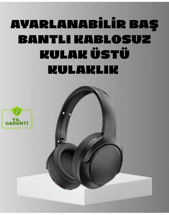 ® Siyah Kablosuz Bluetooth Kulaklık 300 mAh Hızlı Şarj Katlanabilir Pedli