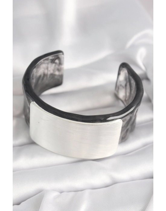 ® Siyah Mermer Desen Akrilik Plastik Dikdörtgen Plaka Model Vintage Kadın Bilezik