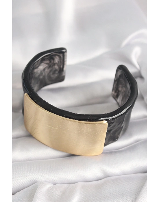 ® Siyah Mermer Desen Akrilik Plastik Gol Dikdörtgen Plaka Model Vingtage Kadın Bilezik