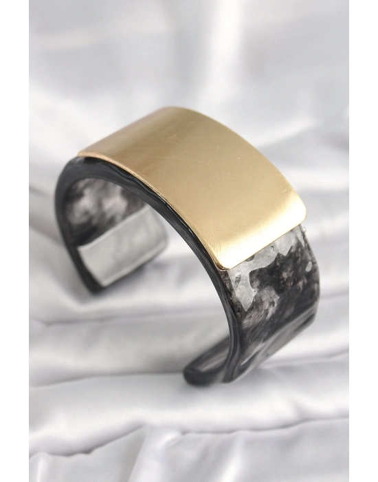 ® Siyah Mermer Desen Akrilik Plastik Gol Dikdörtgen Plaka Model Vingtage Kadın Bilezik