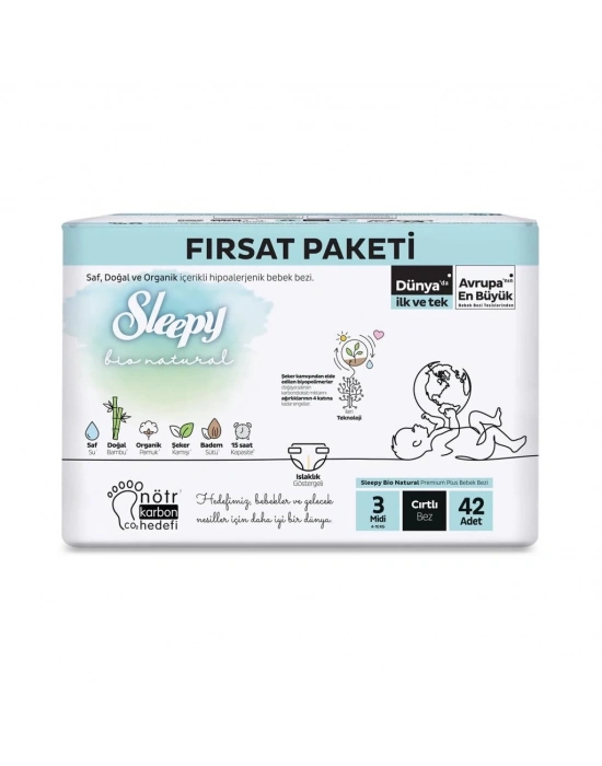 ®   Bio Natural Bebek Bezi Fırsat Paketi 3 Beden 4-10 Kg 42 Adet