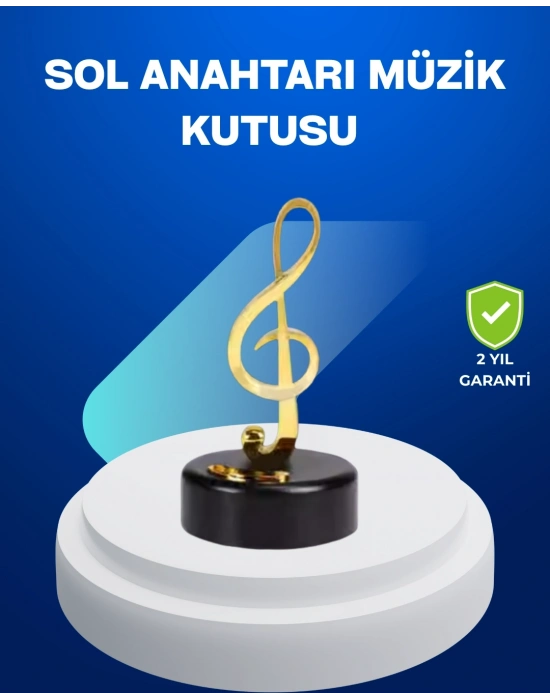 ® Sol Anahtarı Figürlü Dönen Müzik Kutusu Altın Renk Dekoratif