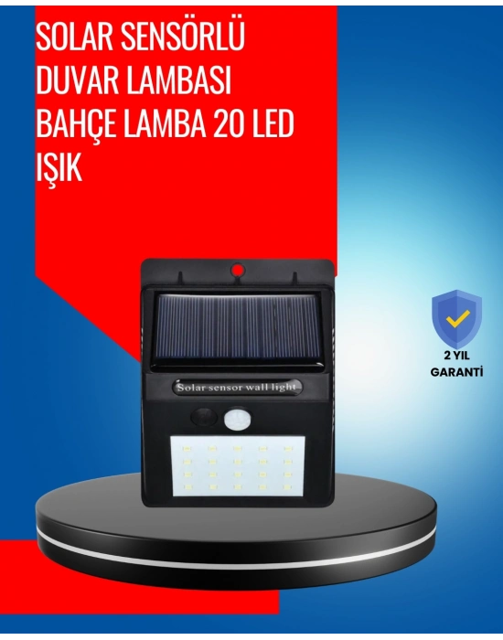 ® Solar Enerjiyle Çalışan IP65 Su Geçirmez 20 LED Duvar Lambası