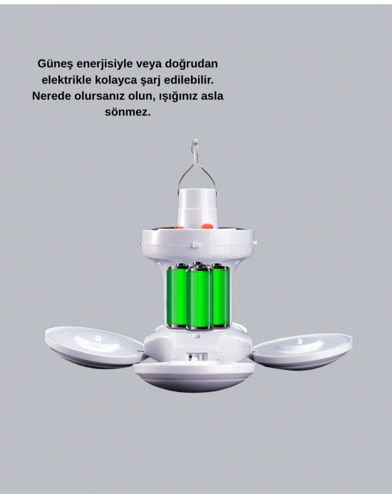 ® Solar Güneş Enerjili ve USB Şarjlı 5 Kanatlı LED Kamp Lambası