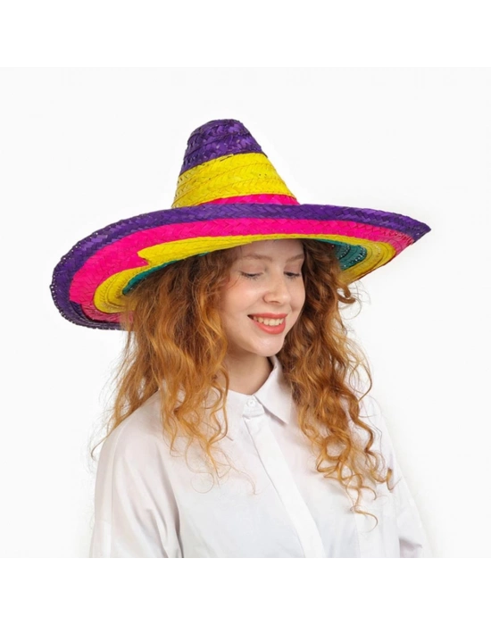 Sombrero Meksikaa Şapkası Renkli Örme Hasır Çocuk Boy