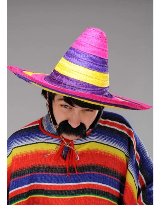 Sombrero Meksika Şapkası Renkli Örme Hasır Yetişkin Boy