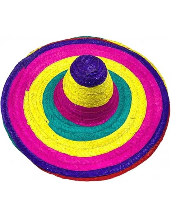Sombrero Meksika Şapkası Renkli Örme Hasır Yetişkin Boy