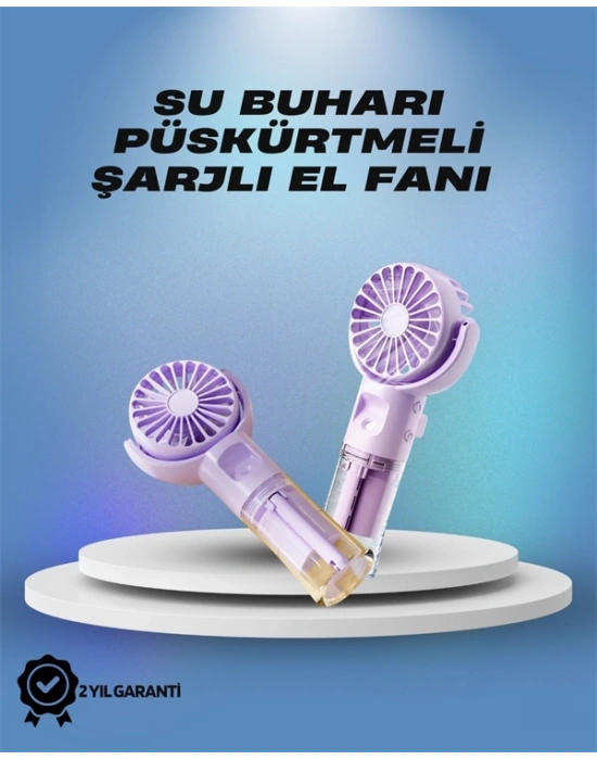 ® Su Sisi Püskürtmeli Taşınabilir El Fanı – Çocuk ve Öğrencilere Uygun, Kamp ve Seyahat İçin