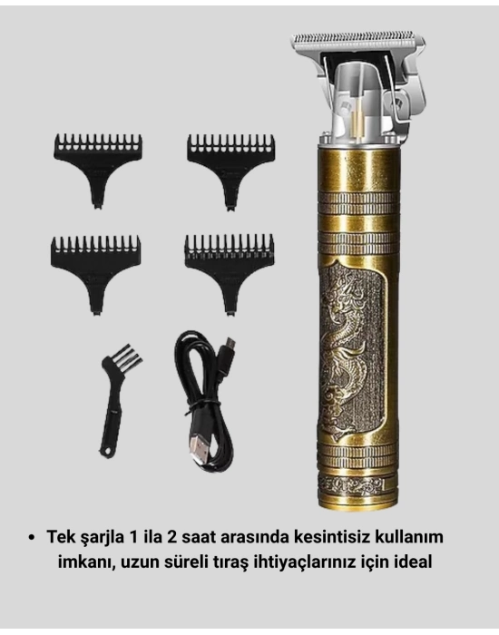 ® T Bıçaklı Profesyonel Çizik Tıraş Makinesi Seti – 120 Dakika Kullanım, Şarjlı & Kablolu
