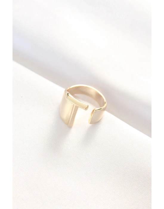 ® T Harfli Altın Renk Ayarlanabilir Yüzük