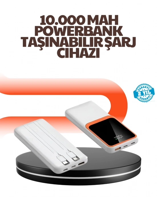 ® Taşınabilir 10000 mAh Powerbank – Dijital Göstergeli, Type-C ve USB Çıkışlı