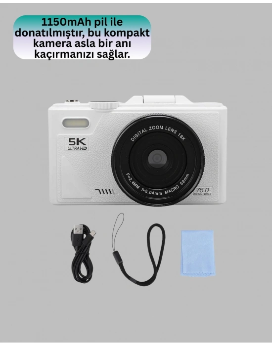 ® Taşınabilir 5K UHD Fotoğraf ve Video Kamera Otofokus WiFi
