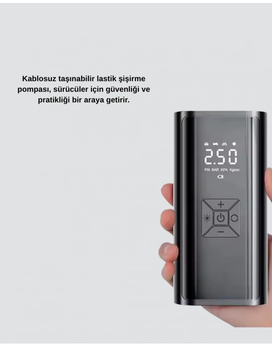 ® Taşınabilir 80W Kablosuz Lastik Şişirme Pompası Dijital Ekranlı