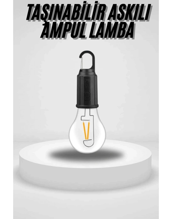 ® Taşınabilir Askılı Ampul Kamp Lambası Askılı Type-C Şarjlı Bahçe Lambası