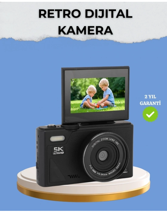 ® Taşınabilir Dijital Kamera 5K 75MP Stabilizasyonlu 18x Zoom Otofokus