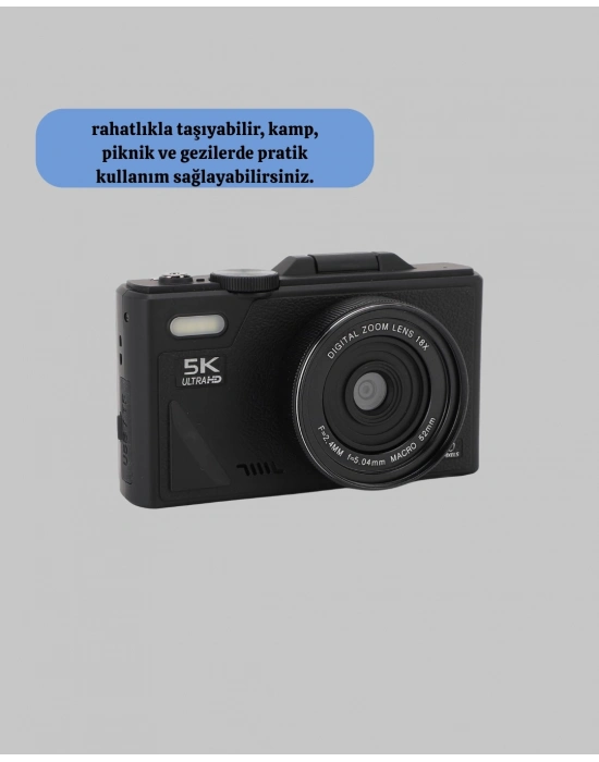 ® Taşınabilir Dijital Kamera 5K 75MP Stabilizasyonlu 18x Zoom Otofokus