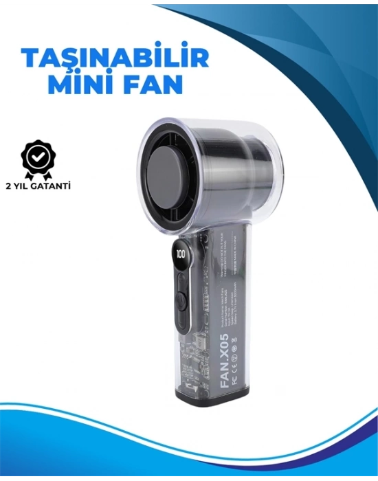 ® Taşınabilir El Fanı  100 Seviyeli Rüzgar Hızı Ayarı  Sessiz Çalışma - Dijital Ekranlı
