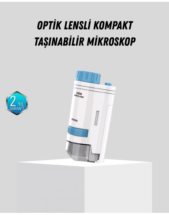 ® Taşınabilir Mini Mikroskop LED Işıklı 80X–200X Büyütmeli ve Odak Ayarlı
